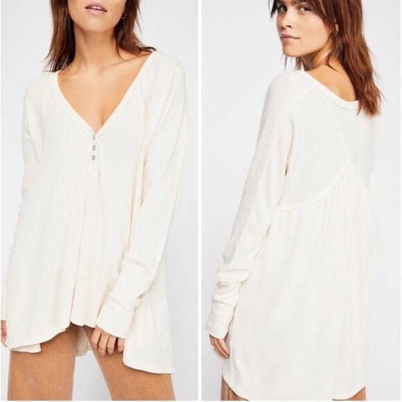 We The Free Citrine Henley Thermal Long Sleeve Tunic in Cream Size Large - Picture 1 of 9